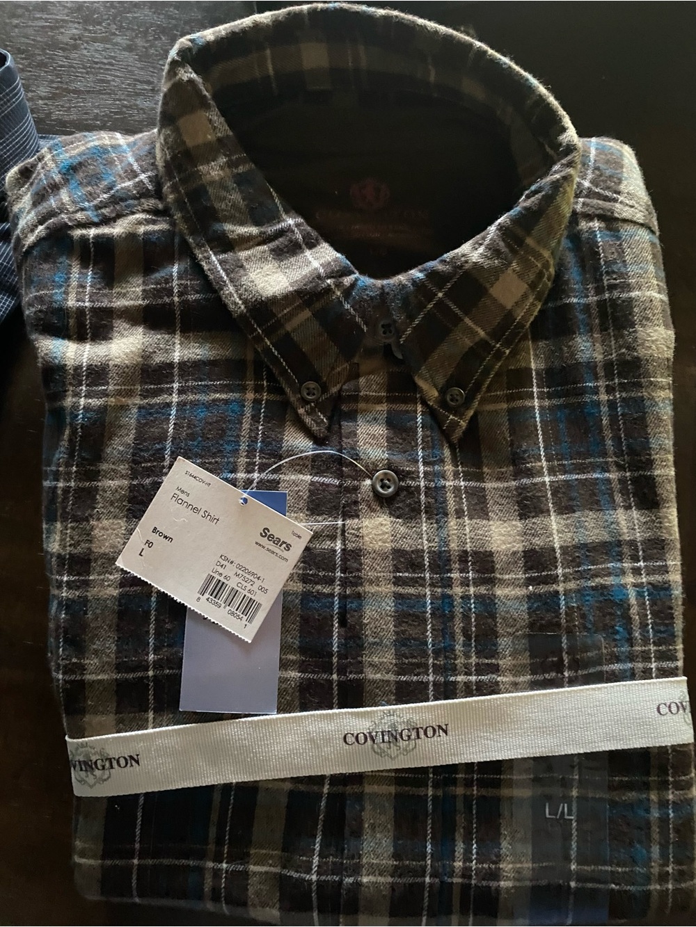 Covington Brown and Blue Plaid Button-Down Flannel Shirt